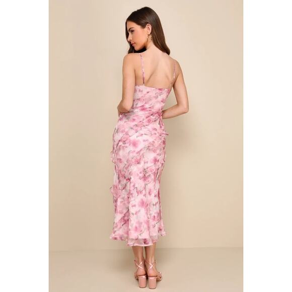 Lulus “Dreamy Personality” Pink Floral Ruffled Sleeveless Midi Dress – XXL NWT - Picture 2 of 7
